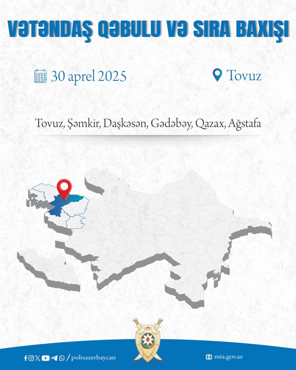 Nazir Vilayət Eyvazov Tovuzda vətəndaş qəbulu və sıra baxışı keçirəcək - FOTO